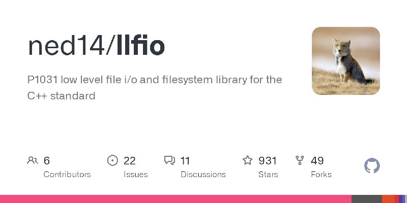 GitHub - ned14/llfio: P1031 low level file i/o and filesystem library for the C++ standard