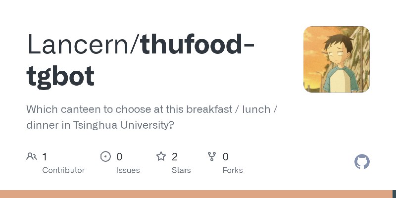 GitHub - Lancern/thufood-tgbot: Which canteen to choose at this breakfast / lunch / dinner in Tsinghua University?