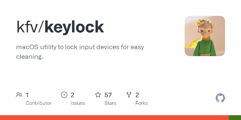 GitHub - kfv/keylock: macOS utility to lock input devices for easy cleaning.