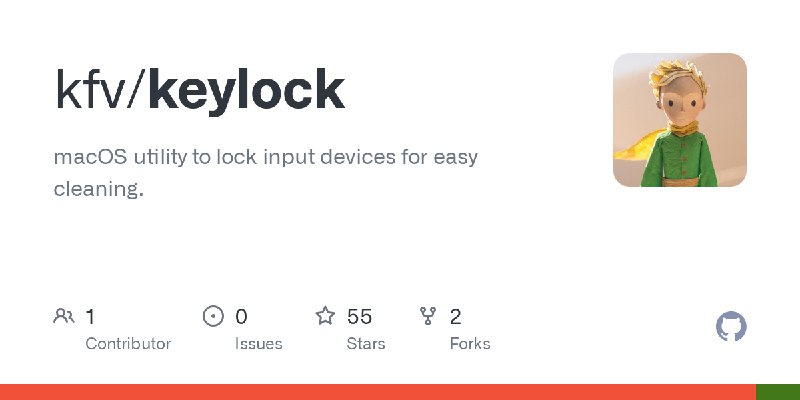 GitHub - kfv/keylock: macOS utility to lock input devices for easy cleaning.