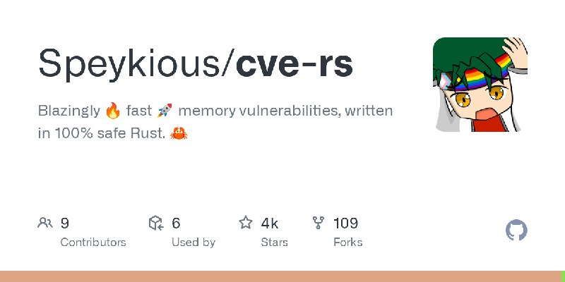 GitHub - Speykious/cve-rs: Blazingly 🔥 fast 🚀 memory vulnerabilities, written in 100% safe Rust. 🦀