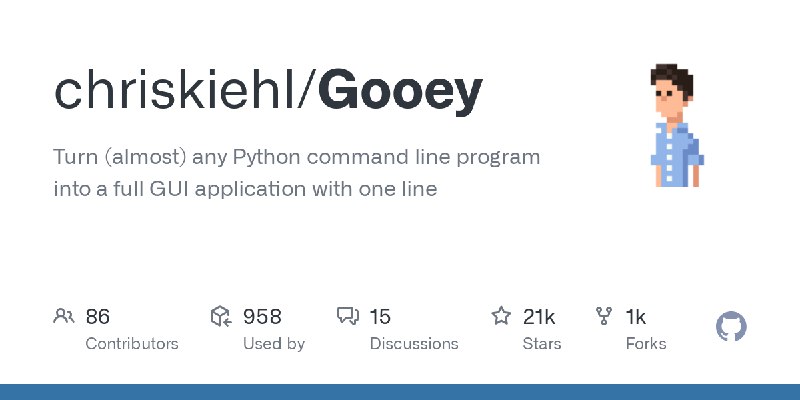 GitHub - chriskiehl/Gooey: Turn (almost) any Python command line program into a full GUI application with one line