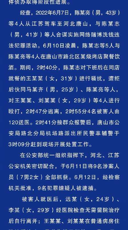 河北省公安厅发布关于陈某志等涉嫌寻衅滋事、暴力殴打他人等案件侦办进展情况的通报