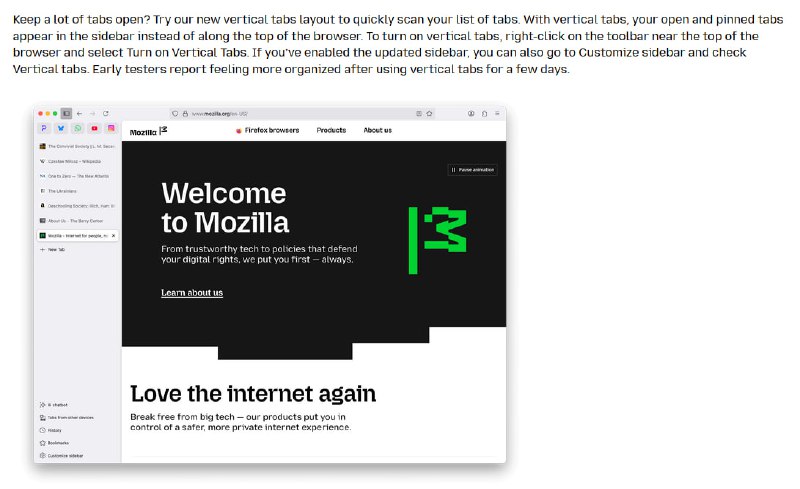 观测到 Fiefox 136.0 已经正式支持垂直标签页功能