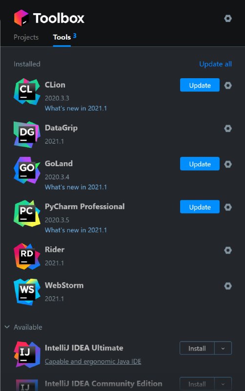 JetBrains 全系列 IDE 已经可以升级至 2021.1 版本